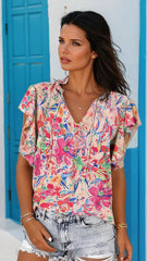 Multicolored summer blouse with crazy sleeves *