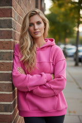 Sudadera con capucha con cordón apretado en esponja de esponja rosa desteñida pitaya