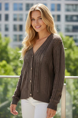 Cárdigan oscuro de color caqui abierto tejido con hombros caídos *