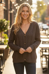 Cárdigan oscuro de color caqui abierto tejido con hombros caídos *