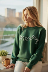 Feliz suéter casual perla verde negruzco