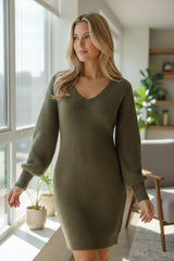 Vestido de suéter de color verde apretado bien