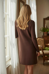 Vestido de suéter de café Corte delgado con cuello ascendente y hendidura lateral