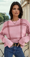 Pink shoulder pink sweater knitted with Scottish pattern*