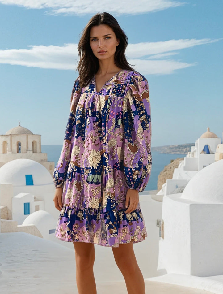 Robe courte à volants et manches bouffantes florales *