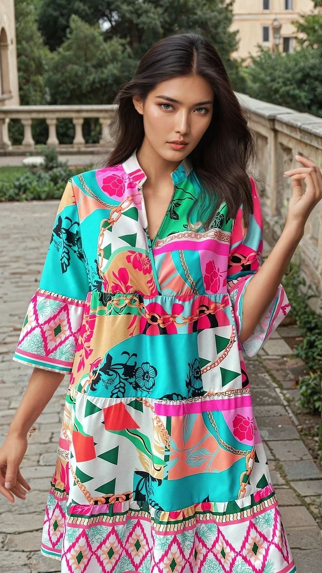 Mini-robe multicolore à imprimé abstrait *