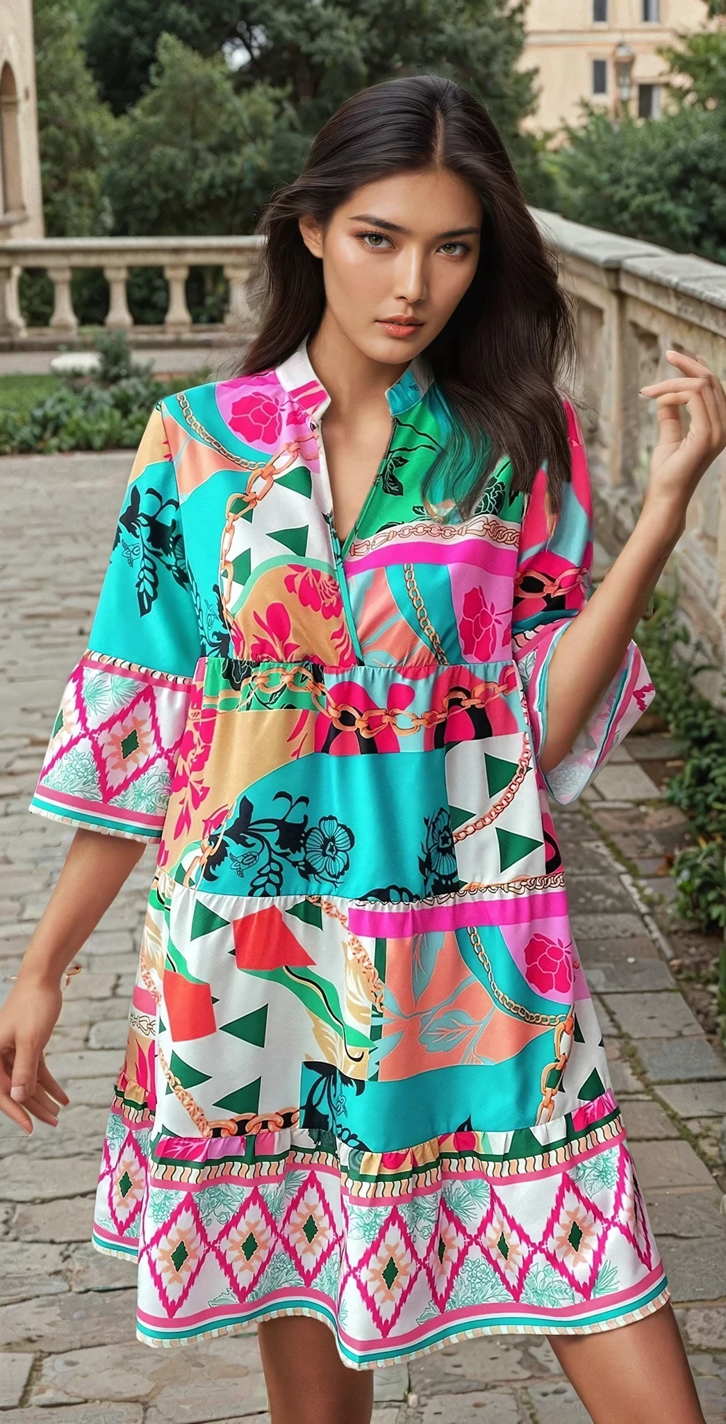 Mini-robe multicolore à imprimé abstrait *
