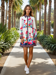 Mini-robe chemise taille haute boutonnée *