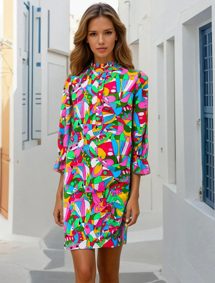 Mini-Robe buttoned with lantern sleeves *