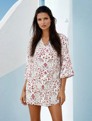 Rose mini-ride with cashmere print and 3/4 sleeves *