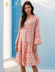Mini-Shelter naranja con estampado floral y mangas de volantes *