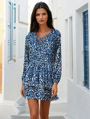 Mini-robe bleue à lacets et imprimé vintage *