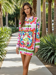Long sleeve buttoned shirt dress and floral print *