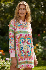 Robe chemise boutonnée à manches longues et imprimé floral *