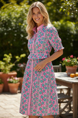 Fleurie gathered pink lengthy dress with puffy sleeves*