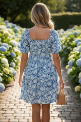 Vestido corto Babydoll azul con flores *
