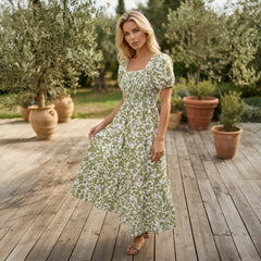 Robe longue à volants à fleurs jaune style bohème