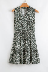 Robe tunique sans manches à imprimé floral bohème vert et col en V