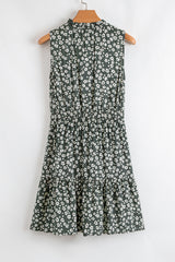 Robe tunique sans manches à imprimé floral bohème vert et col en V