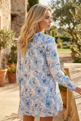 Robe courte fluide à manches longues et col noué