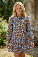 Robe chemise à imprimé floral marron