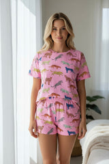 Ensemble de shorts deux pièces taille haute à manches courtes et imprimé floral rose