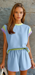 T-shirt and blue shorts set *