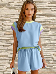 T-shirt and blue shorts set *
