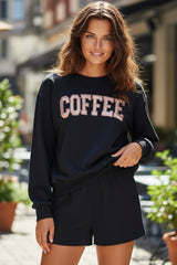 Ensemble sweat-shirt ample et short noir à paillettes COFFEE