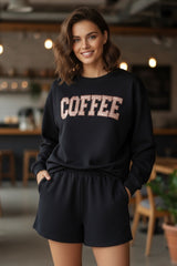 Ensemble sweat-shirt ample et short noir à paillettes COFFEE