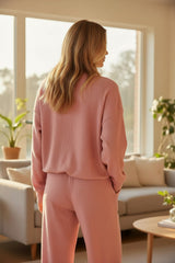 Ensemble de salon deux pièces en tricot côtelé à épaules tombantes et poches Blossom