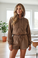 Parchment Sweat à capuche zippé avec cordon de serrage et short Sherpa 2 pièces