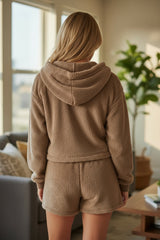 Parchment Sweat à capuche zippé avec cordon de serrage et short Sherpa 2 pièces