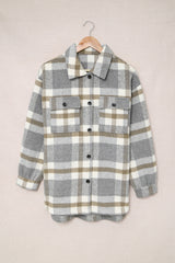 Women's jacket with pocket in brown plaid print