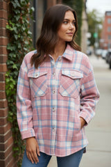 Flannel jacket with flap pocket and pink checks