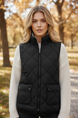 Abrigo de chaleco acolchado negro con cremallera forrada en lana