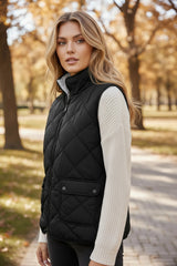 Abrigo de chaleco acolchado negro con cremallera forrada en lana