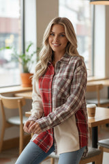 Chemise Veste patchwork en velours côtelé à carreaux