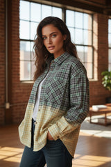 Chaqueta buthered en mosaicos de contraste de contraste verde negruzco con bolsillo de pecho