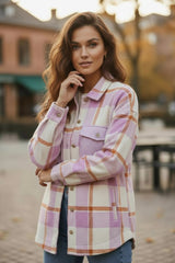 Chaqueta de baldosas cepilladas con bolsillos de terciopelo acanalado púrpura