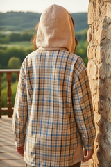 Chemise veste à carreaux à capuche et patchwork en tricot gaufré