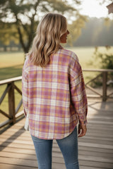 Chemise Veste à manches longues et poche poitrine à imprimé écossais rose