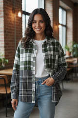 Veste boutonnée en tricot texturé à imprimé écossais noir