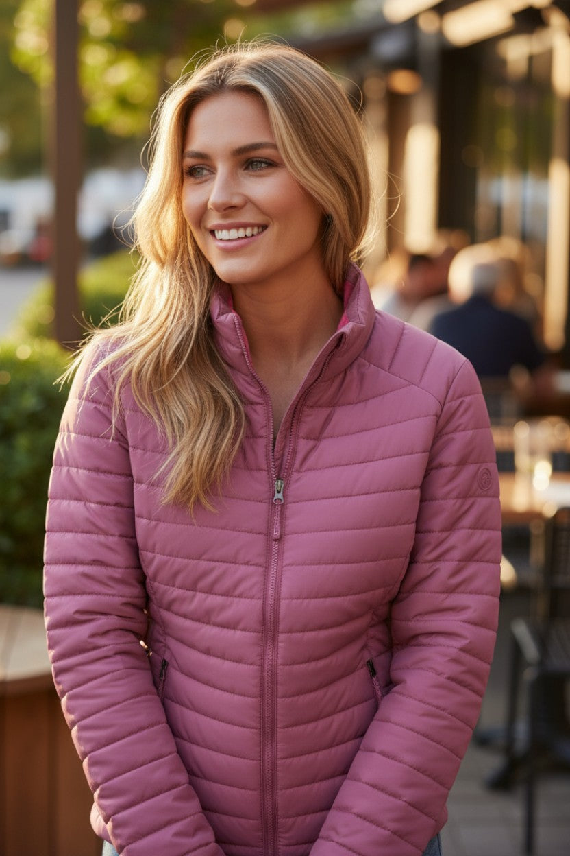 Doudoune zippée matelassée de couleur unie bordeaux