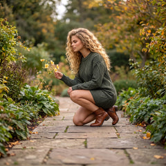 Robe pull coupe ample en tricot torsadé vert brume à épaules tombantes