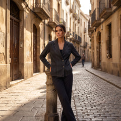 Veste en jean noire avec poches latérales *