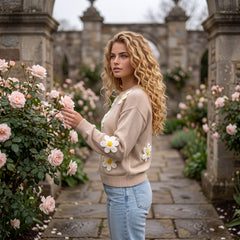 Parchment Floral Crochet Chunky Knit Sweater