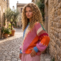 Pull oversize patchwork multicolore à coutures apparentes