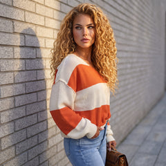Pull ample à rayures orange et blocs de couleurs *