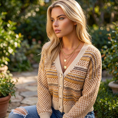 Cardigan Short Caki abotonado en V -Collar